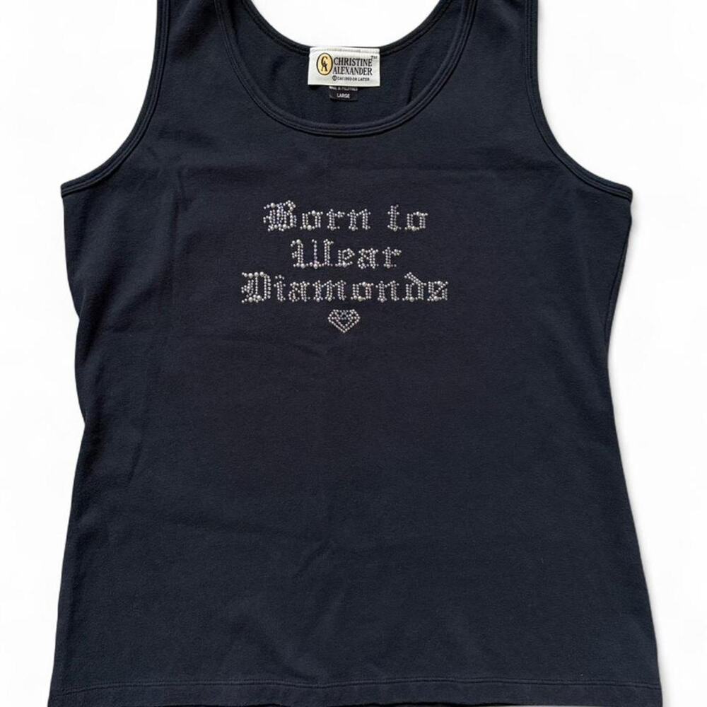 "Born To Wear Diamonds" Black Rhinestone Tank Top